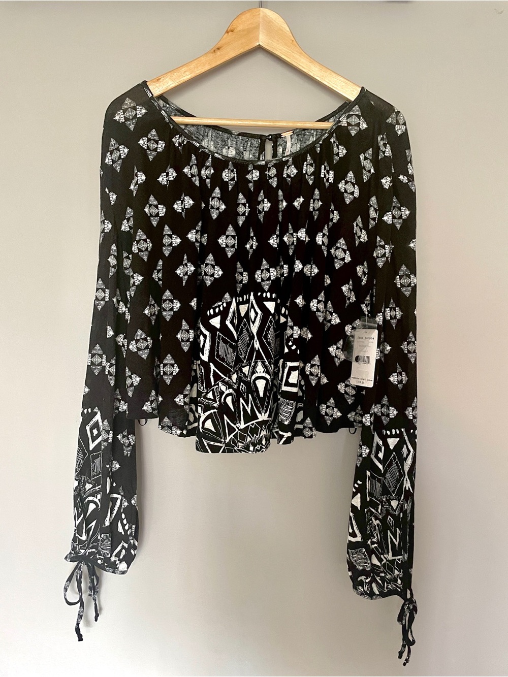 Free People Black and White Printed Long-Sleeve Flowy Blouse - Picture 1 of 9